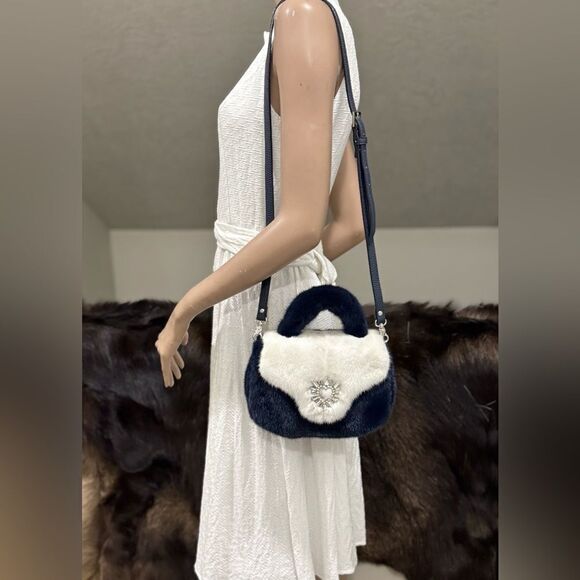 Colorblock Handmade Luxury Real Mink Fur Top Handle Bag/Shoulder Bag/Crossbody - Picture 9 of 16
